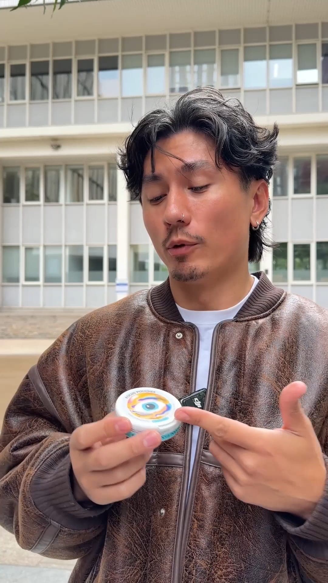 A creator outdoors talking to camera about Focus Pouches